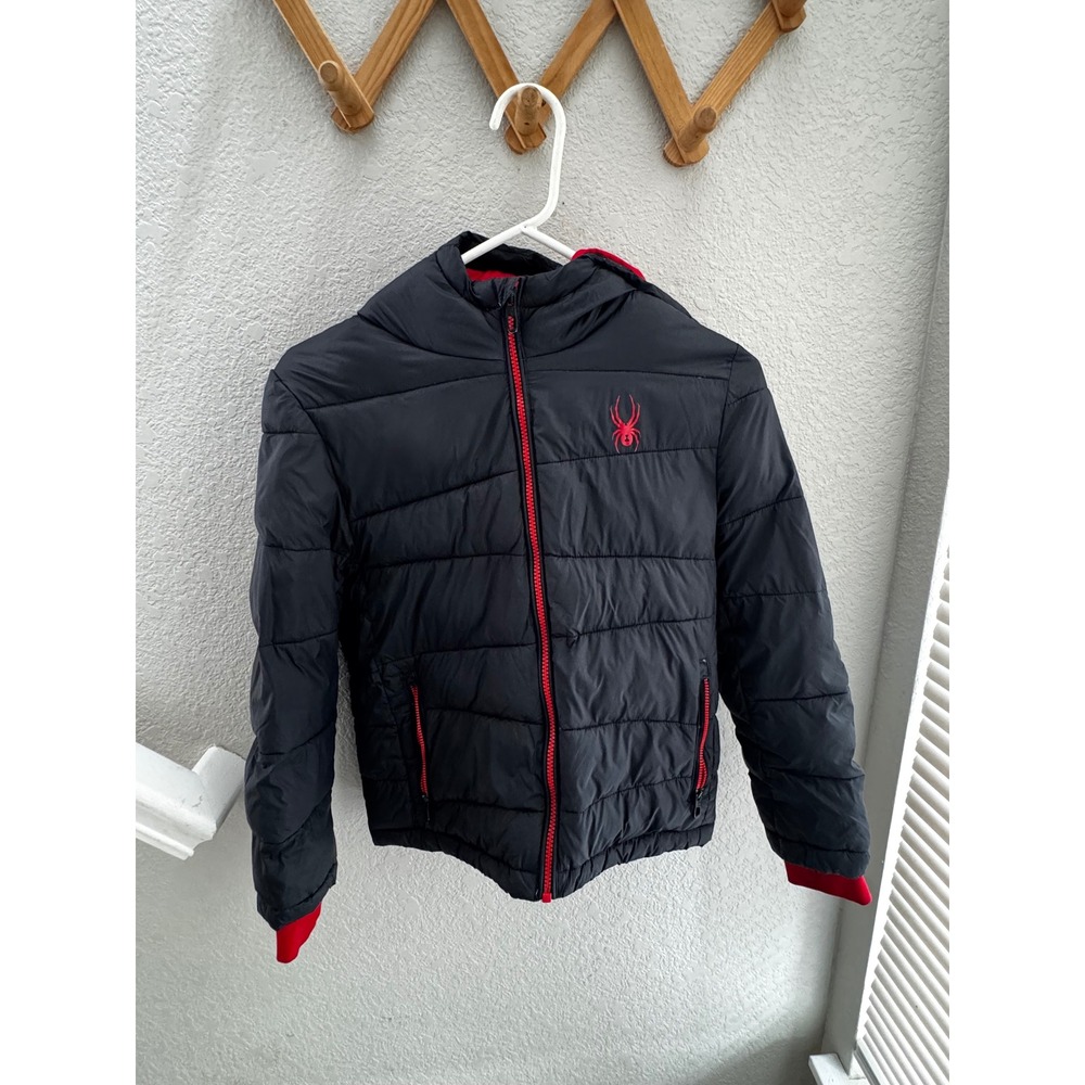 Spyder Kids Black Red Puffer Jacket Insulated Hooded Coat Size S 7/8